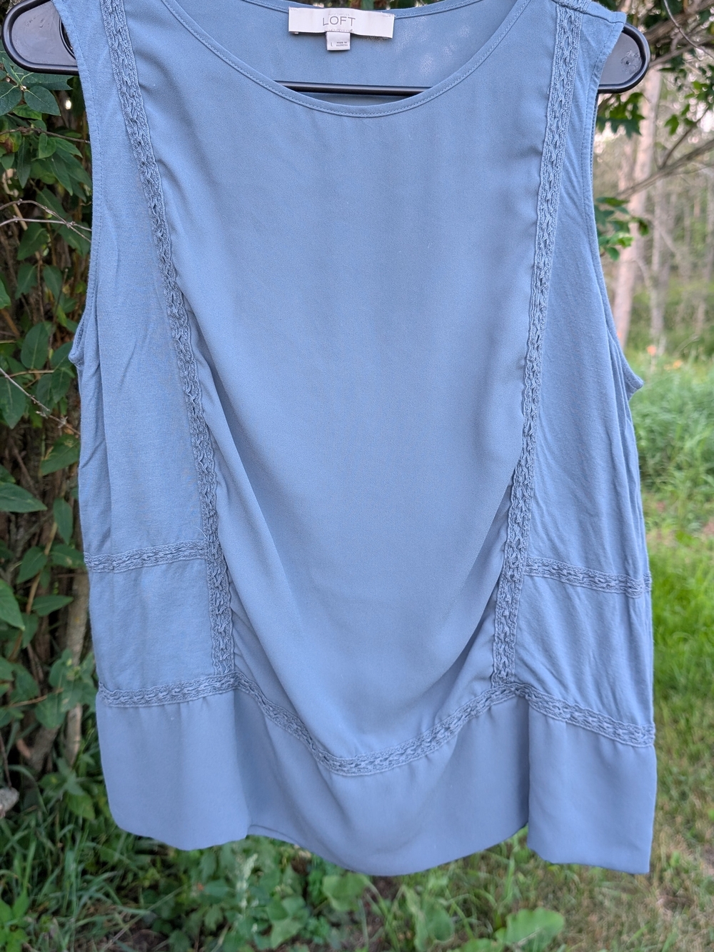 LOFT Light Blue Lace-Trim Sleeveless Top
